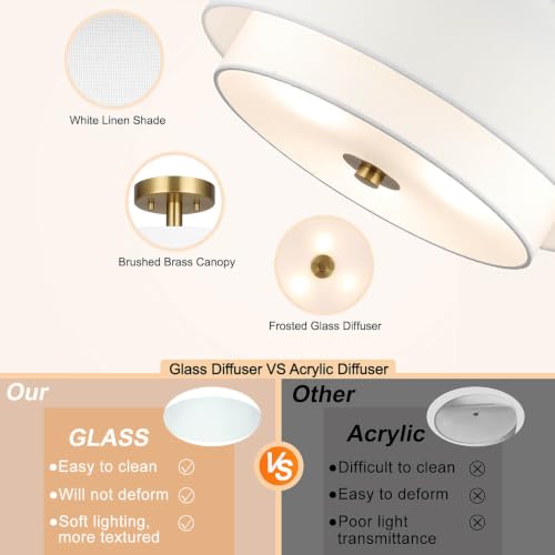 16" Drum Semi Flush Mount Light for Living Room