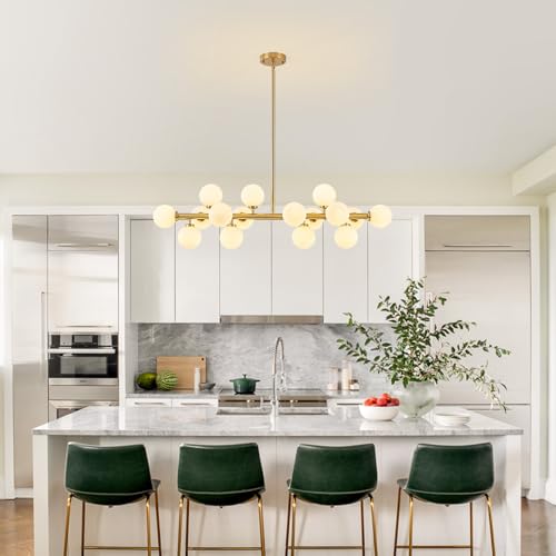 Mid Century Modern Glass Globe Sputnik Chandelier with White Bubble