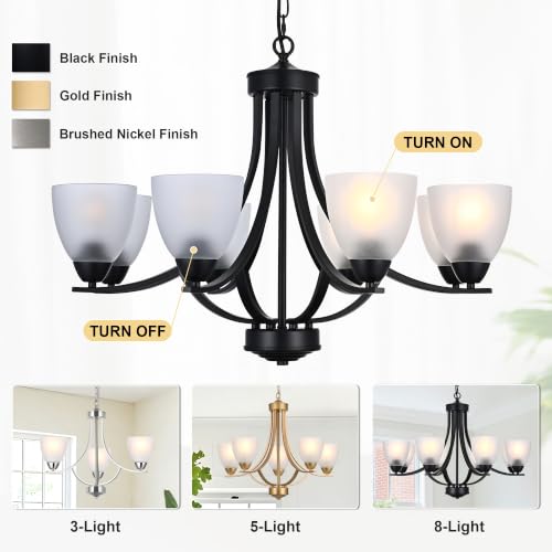 8 Light Black Industrial Hanging Pendant Lighting Over Table with Clear Glass Shade