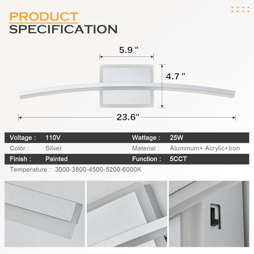 Modern LED Wall Sconce Silver Light Fixtures Over Mirror Modern Bath Wall Lighting for Bathroom