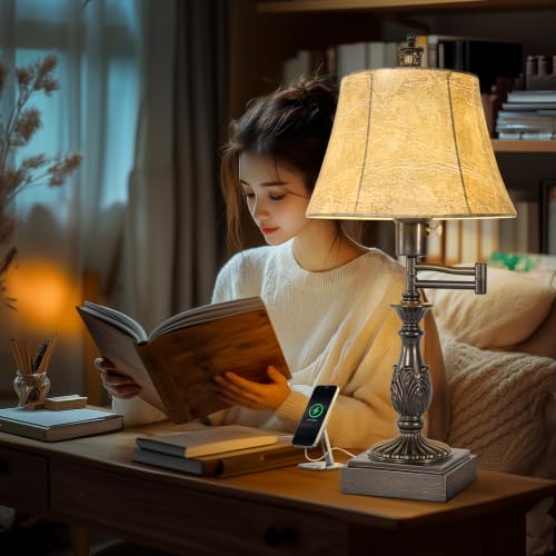 Swing Arm Table Lamp Set of 2 with USB Ports for Living Room (2 Count)