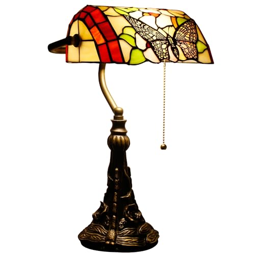 Tiffany Banker Lamp Small Stained Glass Table Lamp Butterfly Style