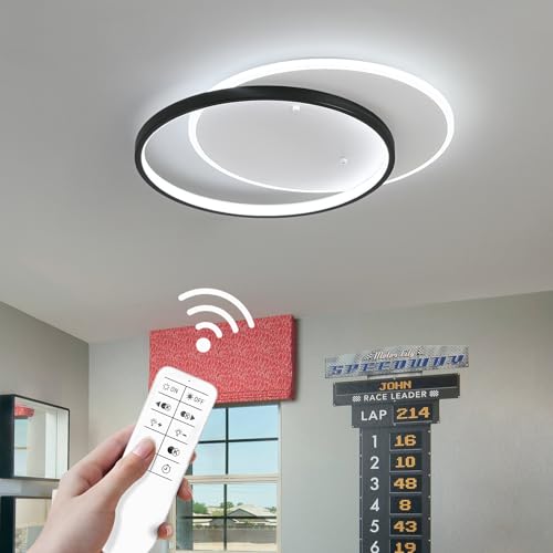 Modern LED Ceiling Light Fixture Black Semi Flush Mount Light with Remote Control 19.69" Hallway Light Fixtures Ceilings Mount Dimmable Ceiling Lamp for Bedroom