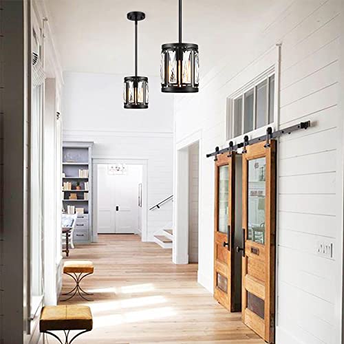 2 Pack Black Pendant Lights for Kitchen Island Mini Crystal Chandelier