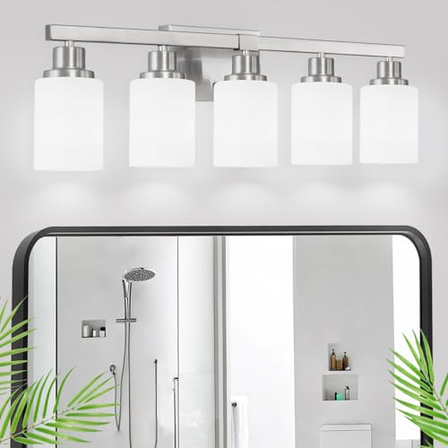 5 Light Bathroom Light Fixtures 30in Nickel Bathroom Vanity Light