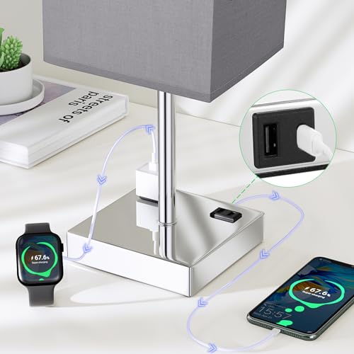 17.4" Grey Touch Table Lamp for Bedroom