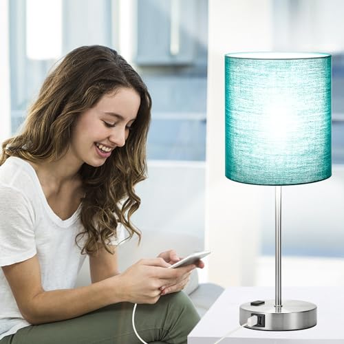 Green Touch Table Lamps Set of 2 with 2 USB & AC Outlet (2 Count)