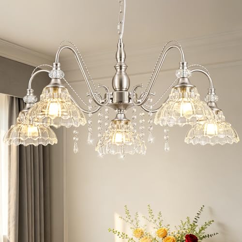 5 Light Chandelier in Brushed Nickel Finish with Flower (5-Light / Nickel)
