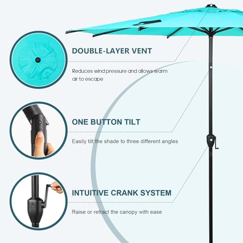 9FT Lyon Outdoor Patio Umbrella Outdoor Table Umbrella with Push Button Tilt and Crank Market Umbrella 8 Sturdy Ribs UV Protection Waterproof for Garden Deck Backyard Pool