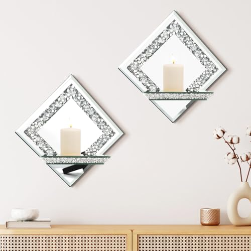 Mirrored Candle Sconces with Acrylic Diamond