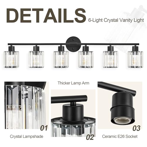Modern Black Crystal Bathroom Light Fixtures