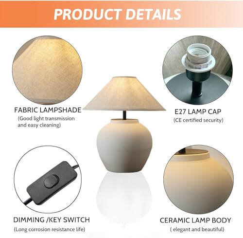 Farmhouse Table Lamps Black 18.8" Tall Ceramic Table Lamp Rustic Southwestern Clay Pot Ceramic Lampshade with Fabric Shade Bedside Nightstand for Living Room Bedroom House Office Entryway