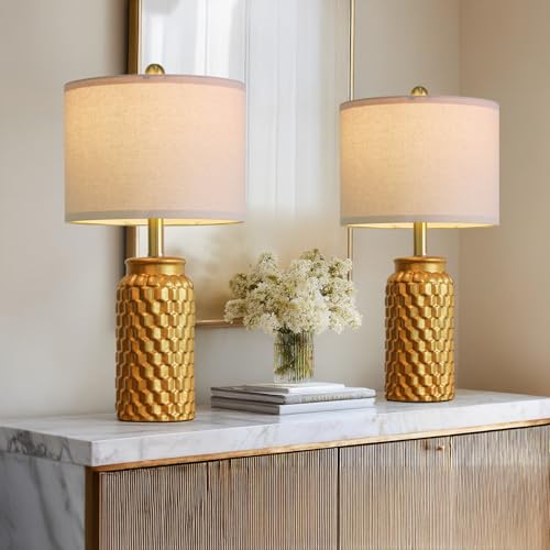 20.5" Gold Modern Ceramic Bedside Lamp Set of 2 for Bedroom Decor Farmhouse Table Lamp for Living Room Office Dorm (2 Count)