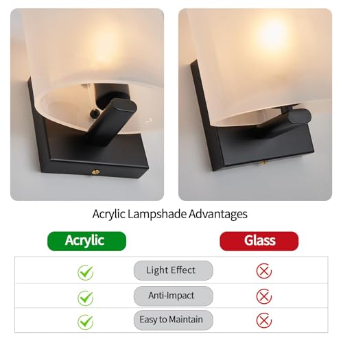 Small Flat Modern Acrylic Indoor Hardwired Black Wall Sconce Light