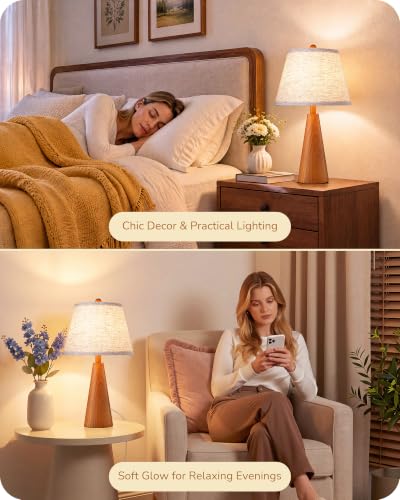 Modern Table Lamp with Tapered Rosewood Wood Base & E26 Socket