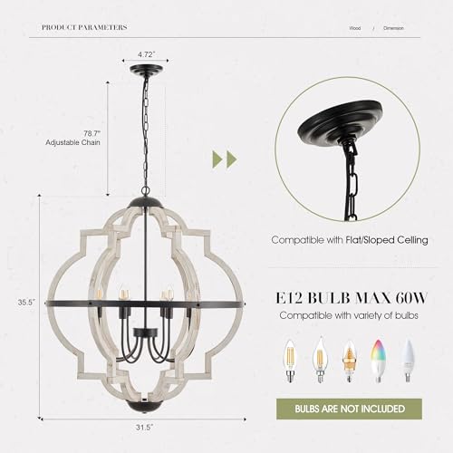 8 Light White Wood Farmhouse Chandelier for Dining Room
