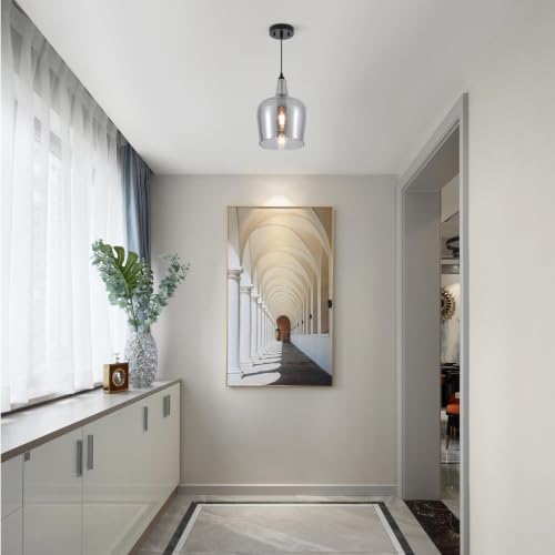 10” Large Hammered Glass Pendant Light Modern Smoky Black Dome Pendant Lighting Fixtures for Kitchen Island Dining Room Hallway