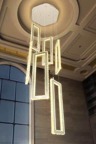 Modern Chandelier 6 Rings Silver Chandelier Lighting Fixture High Ceiling Chandelier Suitable for Living Room Staircase Villa
