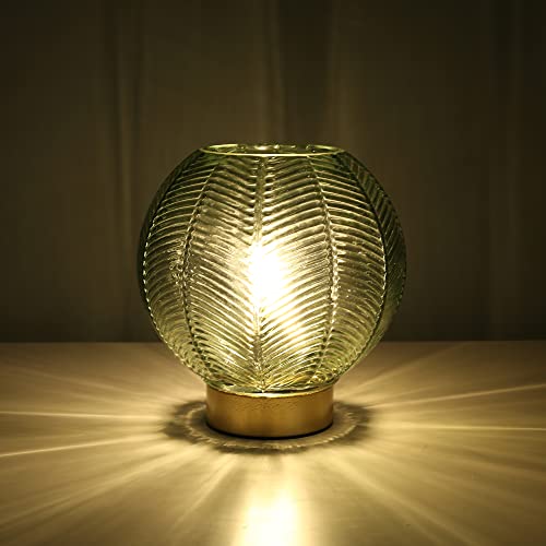 Battery Operated Decorative Glass Table Lamp with Timer Green