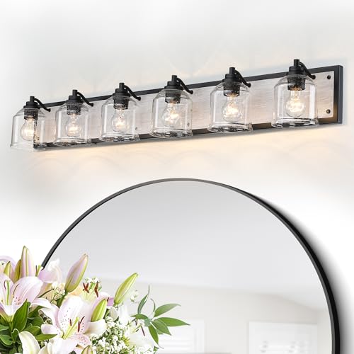 6 Light Bathroom Vanity Lights Large 40"with Bubble Glass Shade