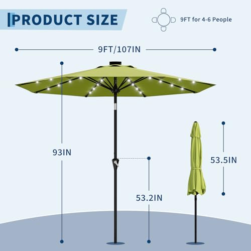 9FT Solar Patio Umbrella Outdoor Umbrella with 32 LED Lights