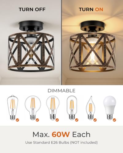 Farmhouse Semi Flush Mount Ceiling Light Fixture E26 Metal Cage Industrial Ceiling Lighting for Kitchen