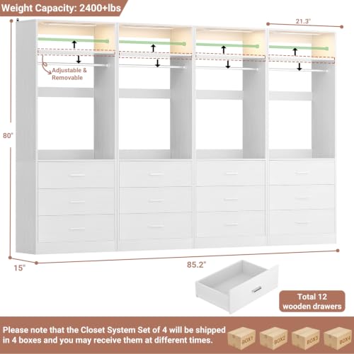 Freestanding Closet Systems with 4 Motion Sensor LED Lights