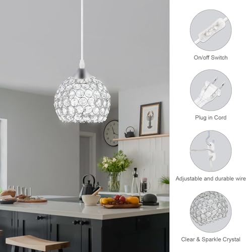 Plug in Crystal Chandelier Lighting with Long Cord 13.12ft and On