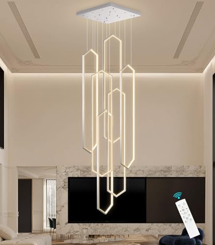 6 Rings Modern Chandelier LED Dimmable Long Large High Ceiling Chandelier Adjust Flush Mount Ceiling Light for Entrance Foyer Lobby Staircaes (6 Count)