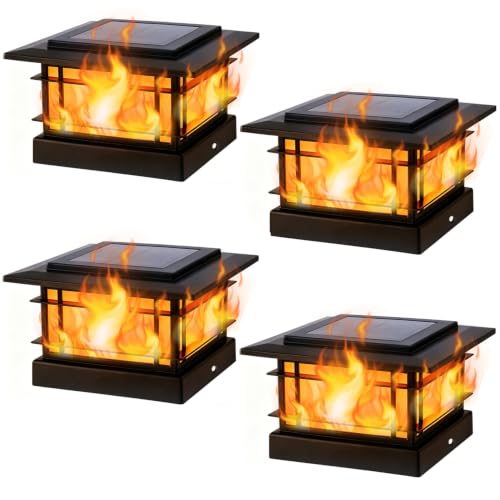 4x4 Solar Post Cap Lights Outdoor with Flickering Flame (4 Count)