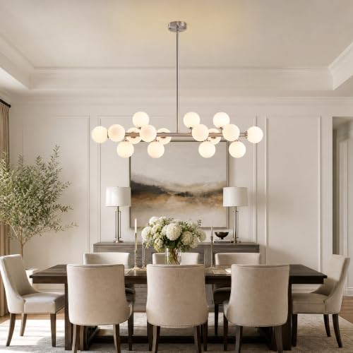 Mid Century Modern Glass Globe Sputnik Chandelier with White Bubble