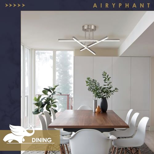 Modern LED Chandelier 24W Dimmable Nickel Semi Flush Mount Ceiling Light Fixture for Kitchen Dining Room Foyer Entry