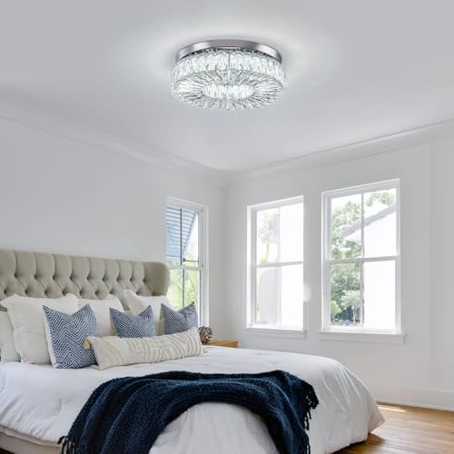 16.5" Crystal Chandelier LED Modern Flush Mount Ceiling Light Fixtures Round Ring Luxury Large Chandelier for Living Room Bedroom Dining Room Entrance
