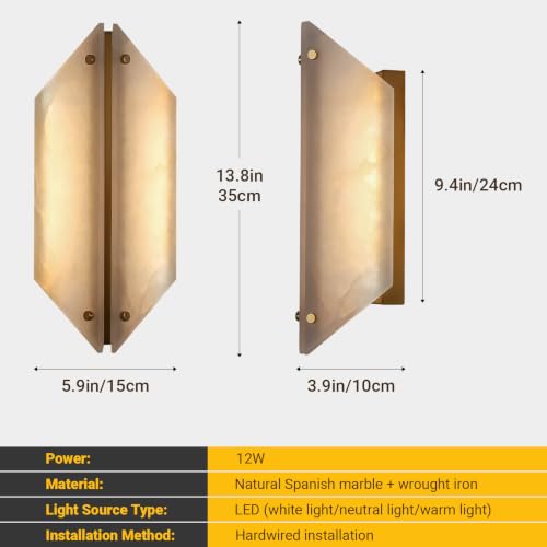 Alabaster Wall Sconces Bathroom Vanity Light Gold 13.8" 1 Pack