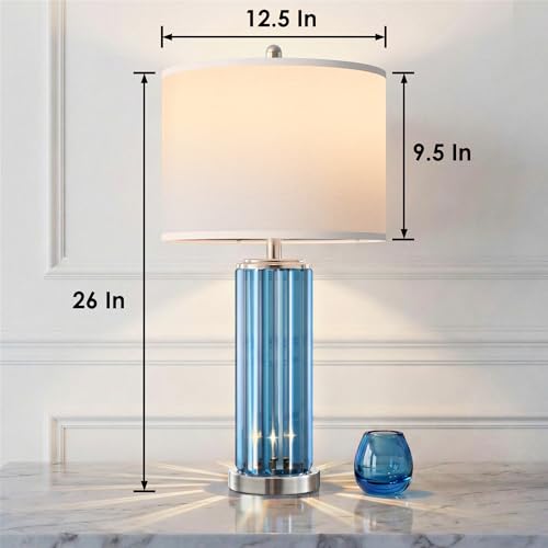 Blue Table Lamps for Bedroom Set of 2 with Nightlight (2 Count)