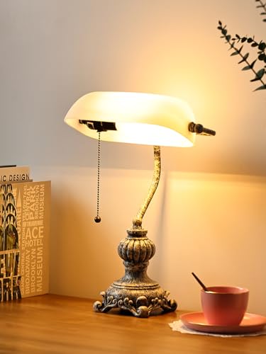 Retro White Matted Glass Bankers Desk Lamp