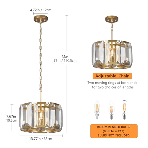 Gold Modern Crystal Chandeliers Round Farmhouse Pendant Light Semi Flush Mount Ceiling Light Fixture for Bedroom Dining Room Kitchen Island Living Room Foyer Hallway