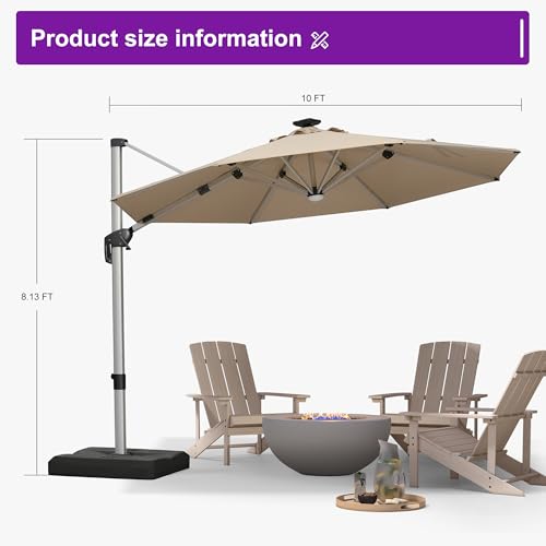 Cantilever Patio Umbrella 10ft Round Solar LED Light