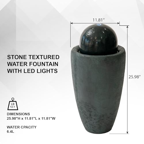 25.98" Modern Sphere Water Fountain with LED Light