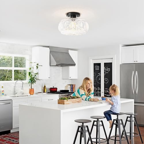 11 Inch Globe Glass Semi Flush Mount Ceiling Light Fixture
