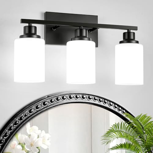 3 Light Black Bathroom Light Fixture Over Mirror
