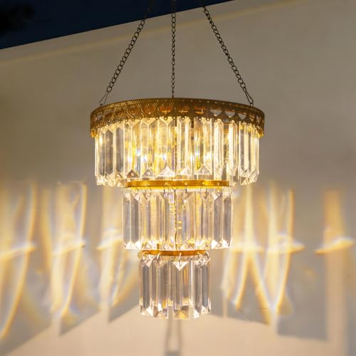 Solar Hanging Crystal Chandelier Vintage Outdoor Garden Decor Light