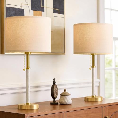 Wood Table Lamps 22" Mid Century Modern Lamps for Bedroom Living Room Lamps (2 Count)