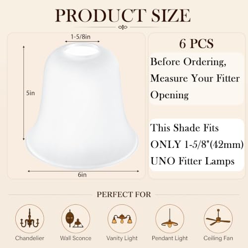 6 Pcs White Frosted Bell Shaped Glass Lamp Shade Replacement (6 Count)