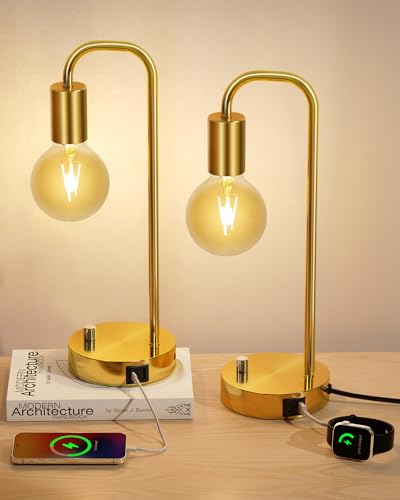 Industrial Table Lamp Set of 2 with USB A&C Charging Port (2 Count)