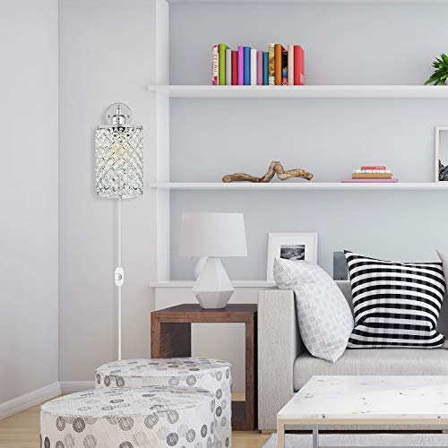 1 Light Wall Lamp Modern Style Metal Round lampshade Decorative Dimmable Crystal E26 Base Wall Lights Industrial Swing Arm Wall Sconce for Home Decor Plug