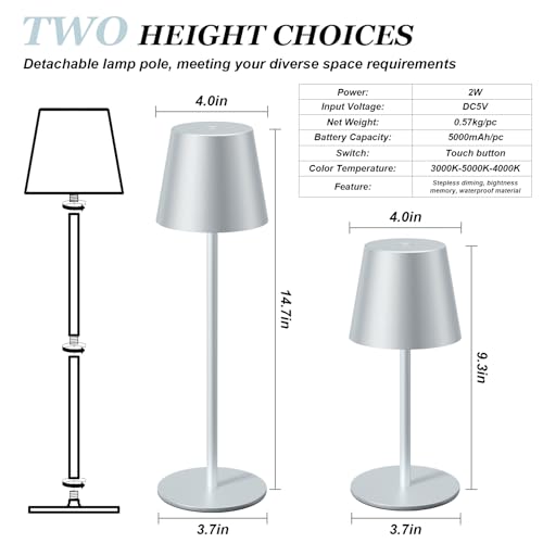Silver Grey Cordless Lamp Rechargeable (2 Count)