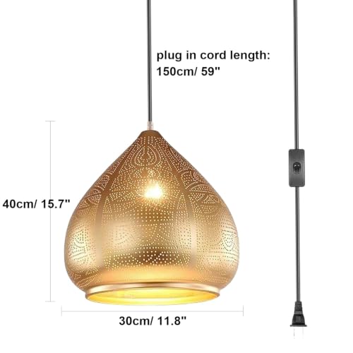 2 Pack Gold Pendant Light Moroccan Hanging Ceiling Lamp Plug in