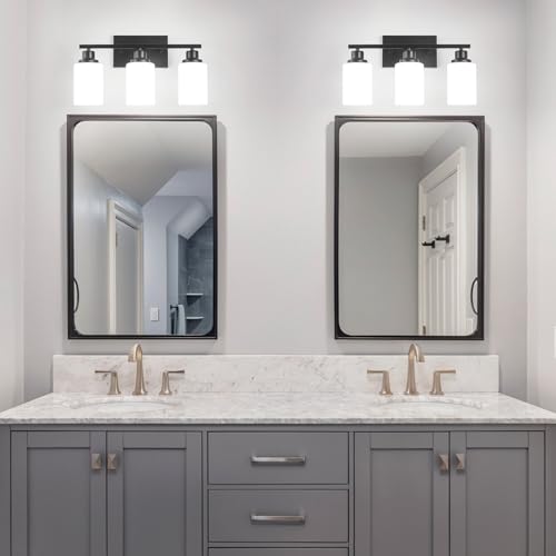 3 Light Black Bathroom Light Fixture Over Mirror