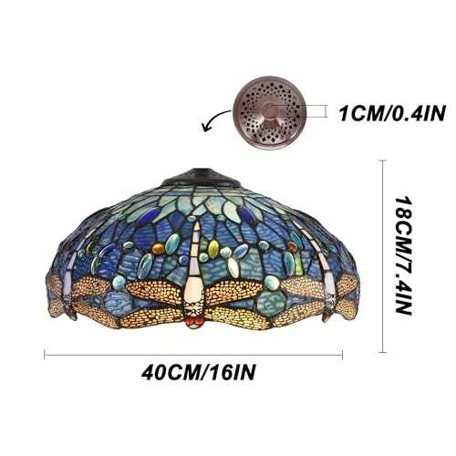 Tiffany Lamp Shade Replacement 16X7.4 Inch Blue Stained Glass Dragonfly Style Lampshade